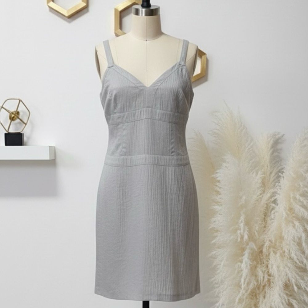 Club Monaco| Light Grey-Silver Wool Blend Back Bow Cocktail Party Dress Sz 8